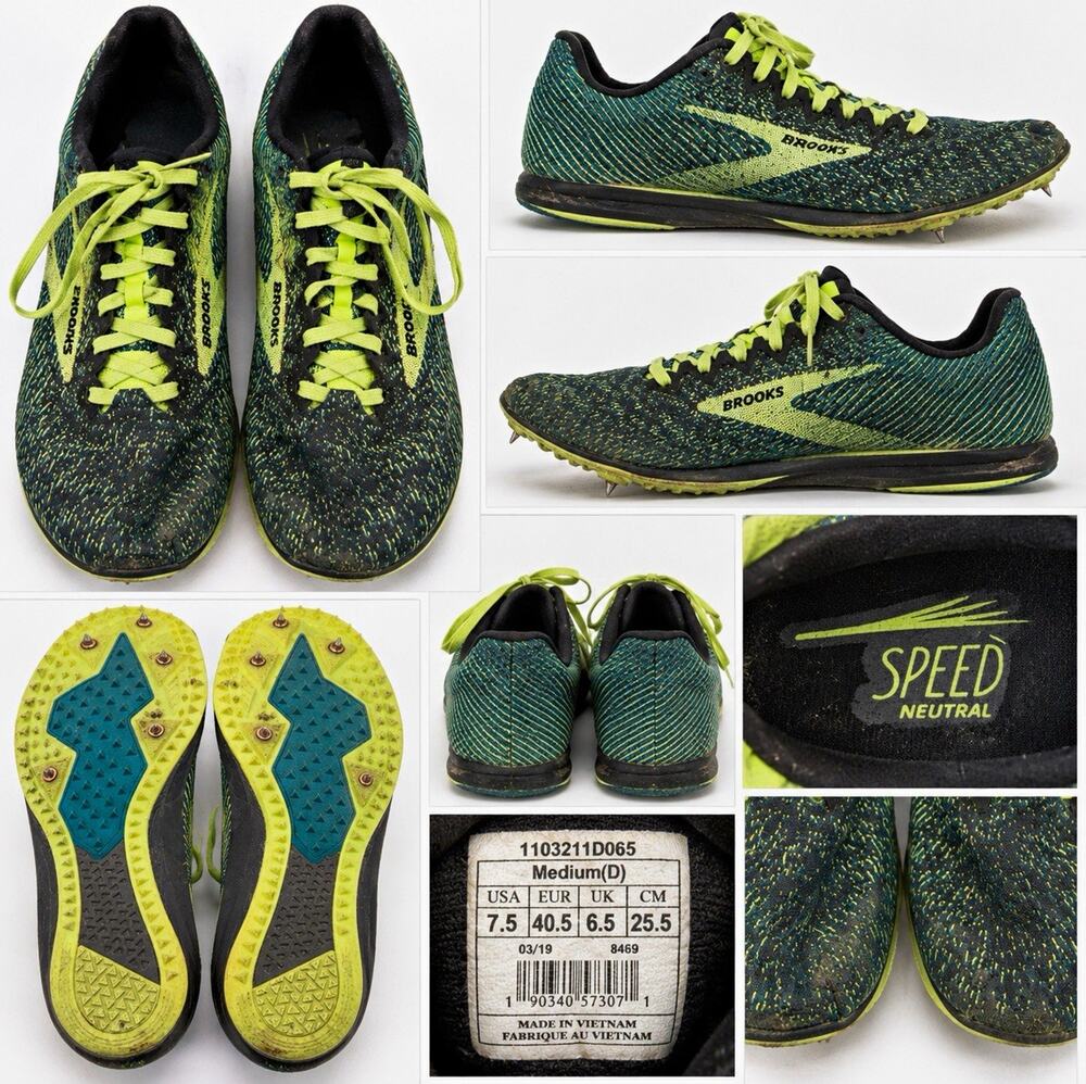 Brooks Mach Track Spikes Lace Up Men’s 7.5D Green/Black/Yellow 1103211-D065